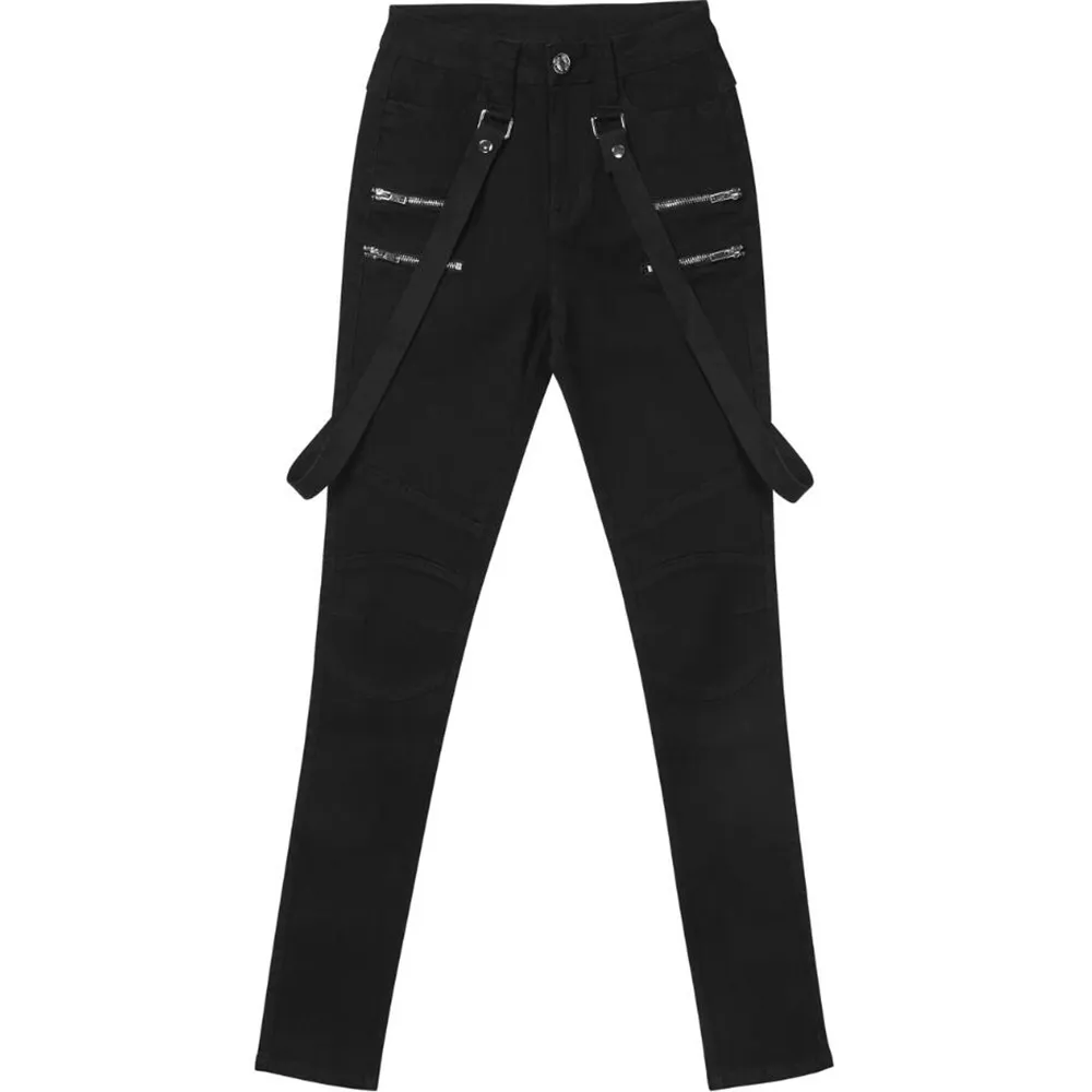 Hohe Taille Hosen Frauen Schwarz Dünne Hosen Gürtel Streetwear Frau Lange Hosen Vintage Bleistift Hosen Punk Gothic Hosen Jogger 201109