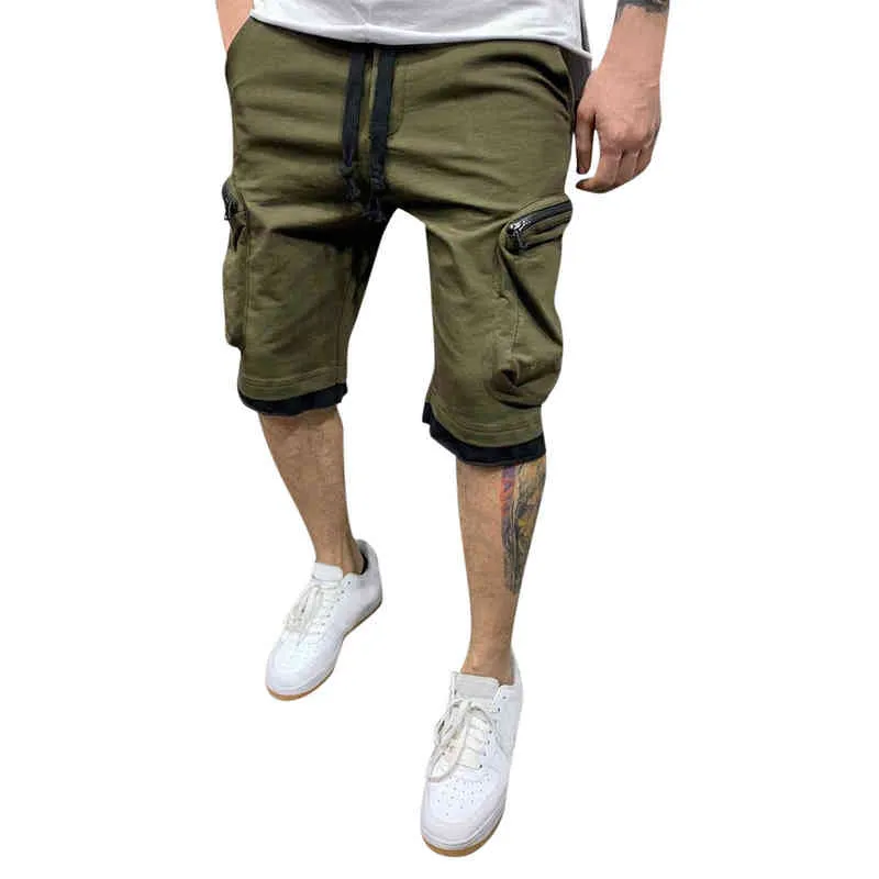 Pantalones cortos de carga de verano para hombres Color Empalme Flap Jogger Casual Trabajo Ejército Táctico Bermudas Bolsillos Pantalones cortos masculinos Streetwear Fitness G220223