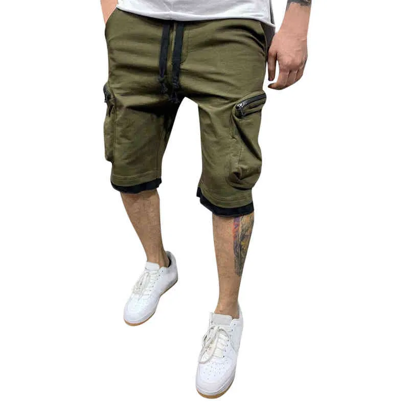 Été Cargo Hommes Shorts Couleur Splice Flap Jogger Casual Travail Armée Tactique Bermudas Poches Hommes Shorts Streetwear Fitness G220223
