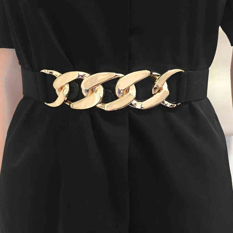 Gold Kette Gürtel Elastische Metall Taille Gürtel für Frauen ceiture femme Stretch Cummerbunds Damen Mantel Bund Breite 3,5 CM G220301