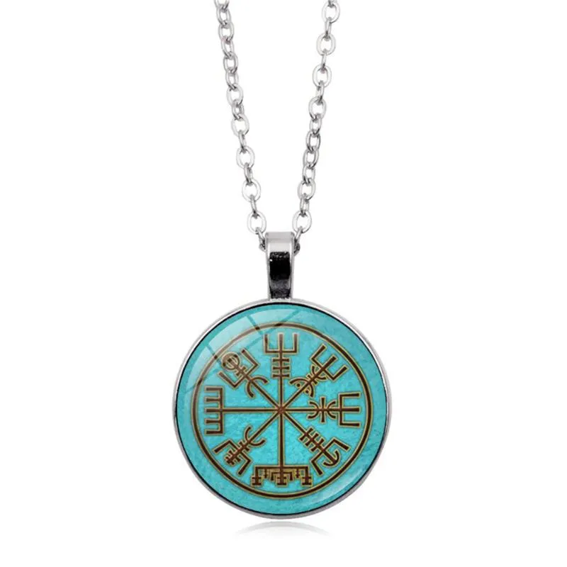 Hänge halsband vegvisir viking kompass för män kvinnor smycken krigare symbol rune amulet collier glas cabochon halsband190y