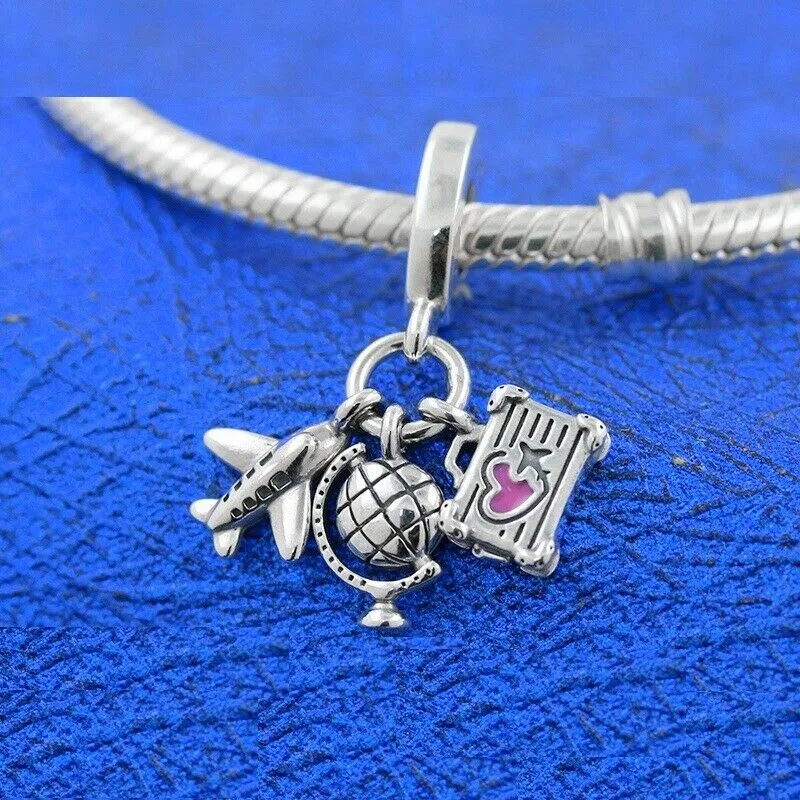 Autentyczne Pandora 925 Sterling Silver Airplane Globe Walizka Dangle Charm Fit Europejskiej Luźne Koraliki Bransoletka Making DIY Jewelry 799435C01