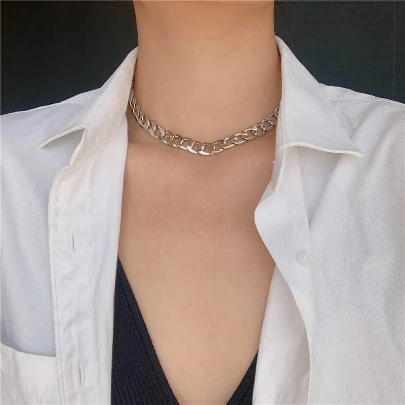 Koreanska modechokare halsband för kvinnor guld silver färg kubansk kedja uttalande halsband mode smycken gåvor278z