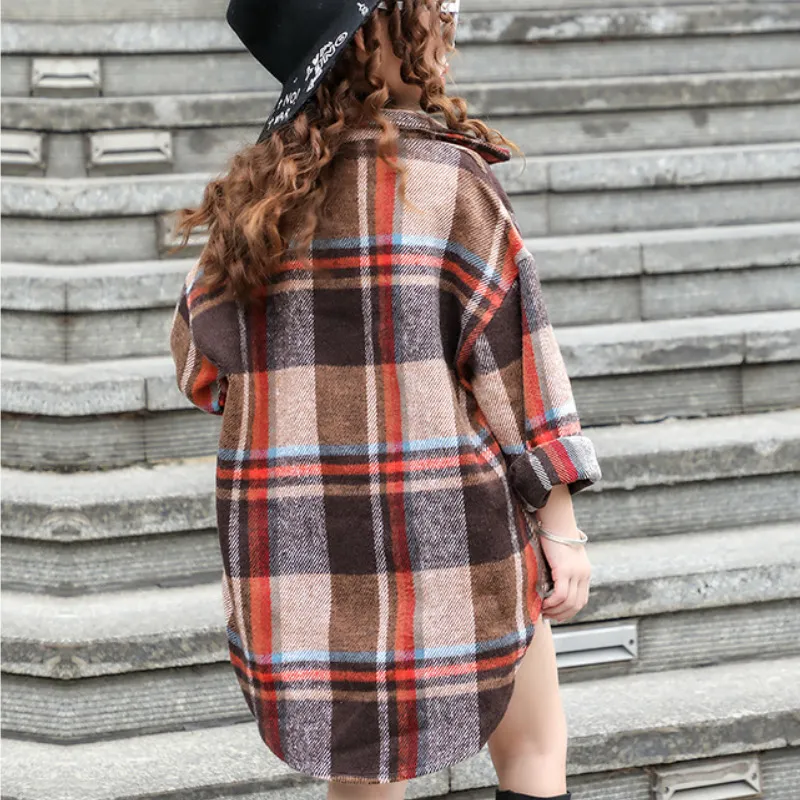 Fashion Baby Girl Plaid Shirt Jacket Cotton Warm Child Thick Loose Outfit Oversized Winter Spring Fall Clothes 3-14Y 220222