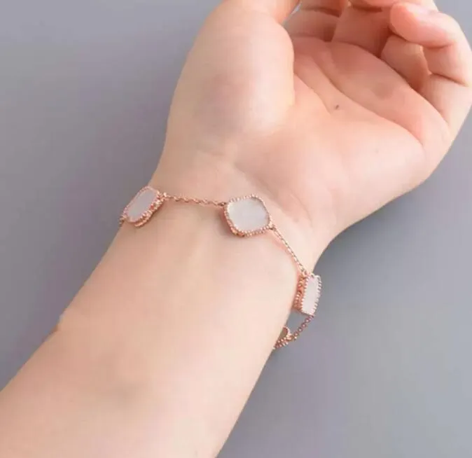 Fashion Classic 4 Four Leaf Clover Charm Bracelets Bangle Chain 18K Gold Agate Shell Mother-of-Pearl for Women&Girls Wedd2682