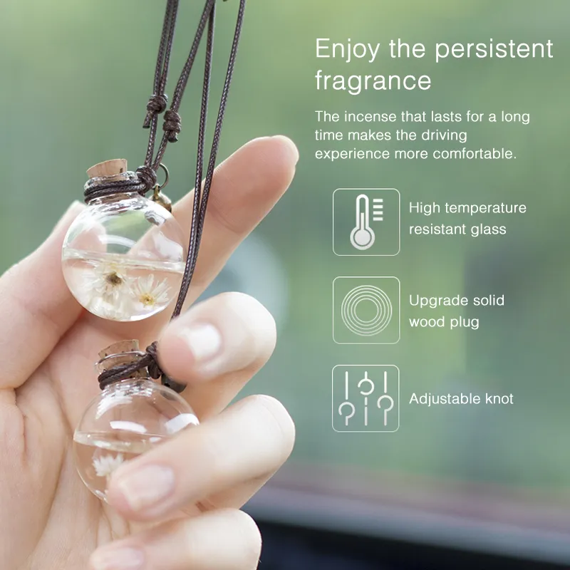 Car Hanging Perfume Pendant Fragrance Air Car-styling Empty Glass Bottle Flower Freshener For Essential Oils Diffuser Ornaments