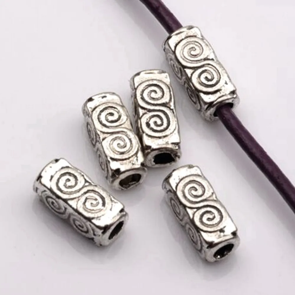 100 st antik silverlegering virvel rektangel rör distanspärlor 4 5mmx10 5mmx4 5mm för smycken tillverkning armband halsband diy accesso227x