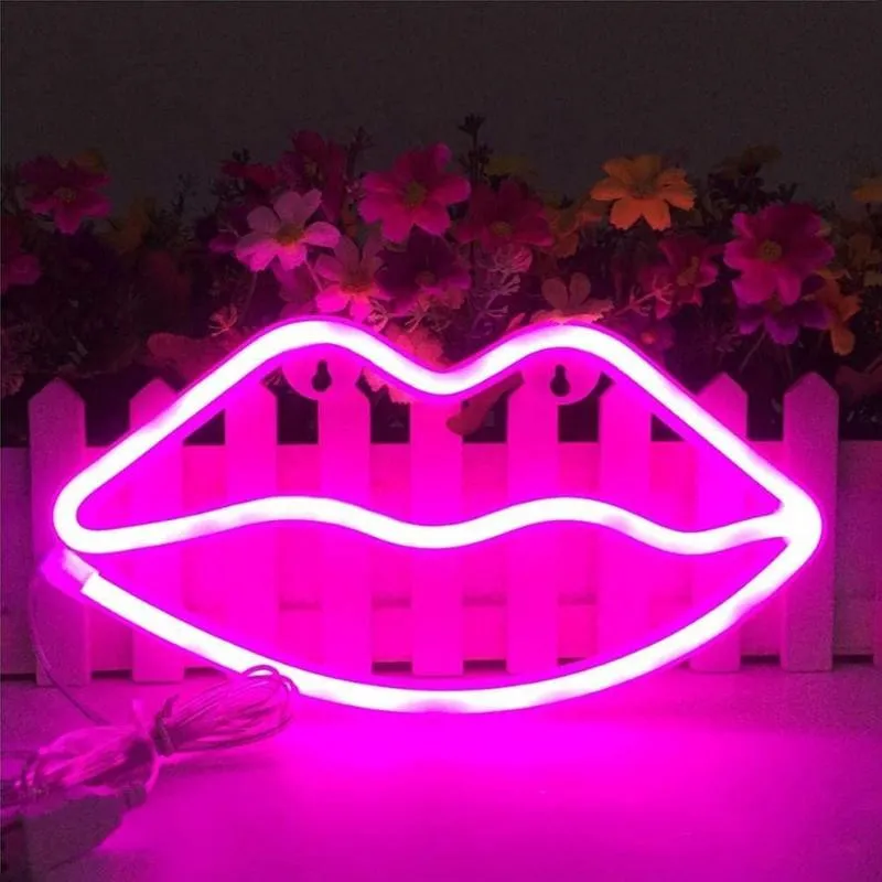 LED néon signe veilleuses lèvre conception Unique doux décoration murale lampe pour noël fête de mariage enfants Room257n