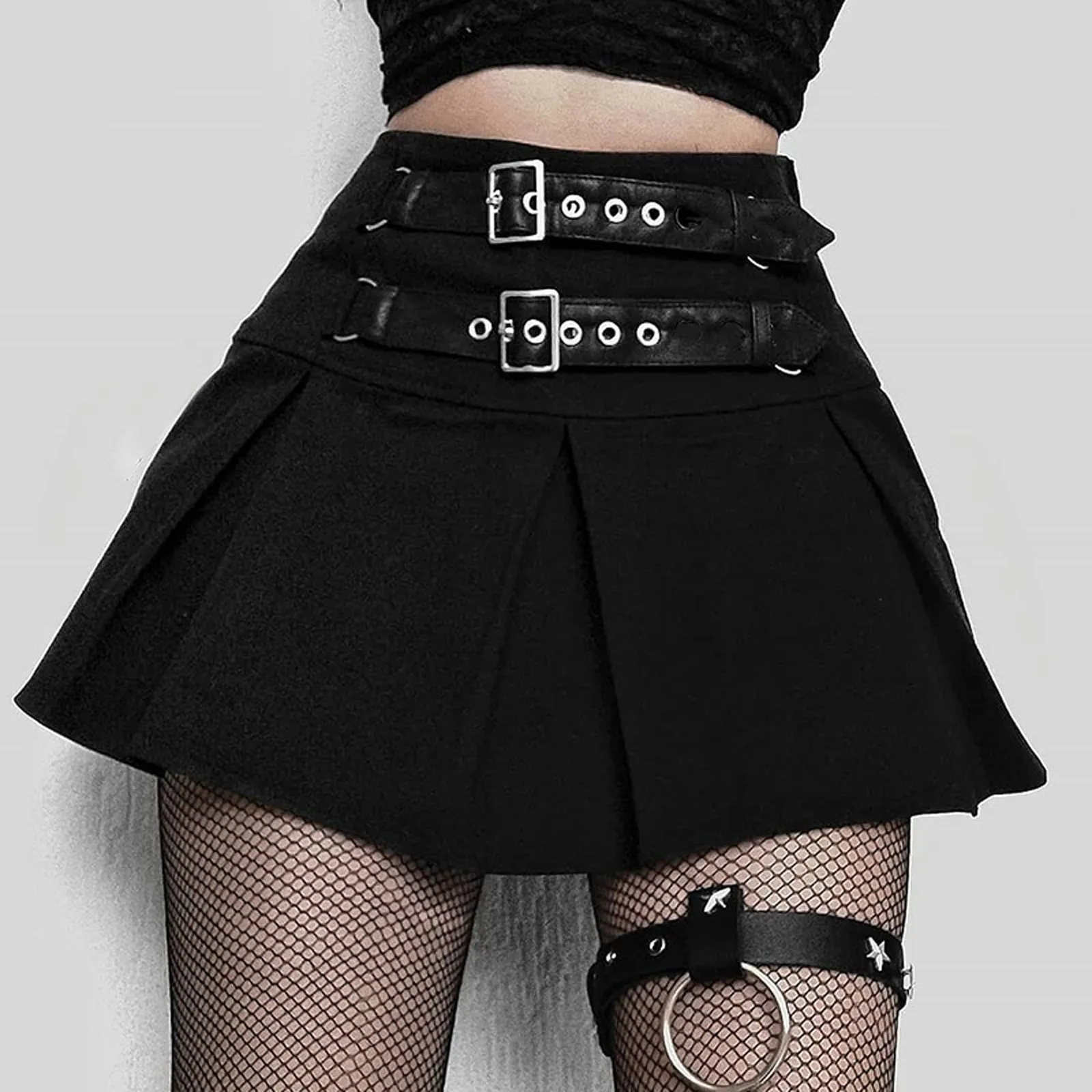 Moda Kobiet Koreańska wersja Retro Punk Funkcja Sexy Wysokie Zimne Skórzane Przycisk Spódnica Plisowana Spódnica Spódnica Line Y1214