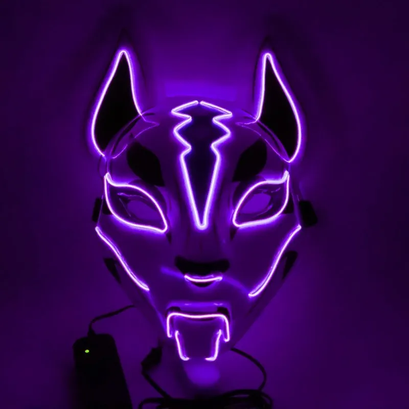 Kostuum Props Neon Led Luminous Joker Mask Carnival Festival Light Up El Wire Mask Japans Fox Mask Halloween Christmas Decor Y207475934