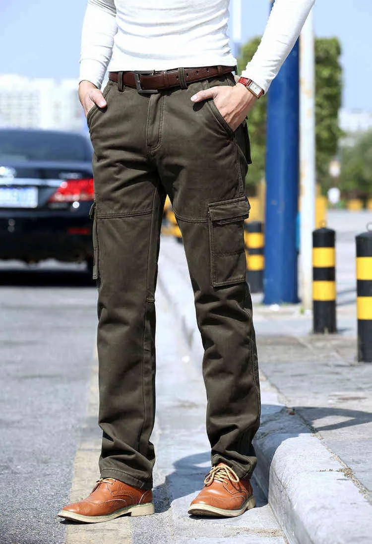 Herren Winter Fleece Warm Cargo Pants Casual Lose Multasterung Männlich 2021 Militärarmee Stil Dicke lange Hose Plus Größe 42 44 H1223