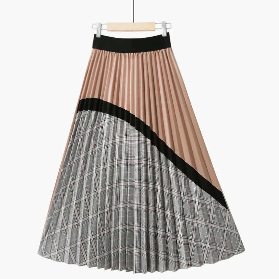 New High Waisted Plaid Skirts Women 2020 Retro Pleated Mid Skirt Women Falda Pantalon Mujer Fashions Discoloration Skirt Autumn T200712