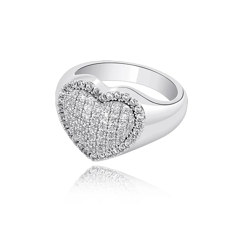 18K White Gold Bling Heart Love Cubic Zirconia Womens Rings Iced Out Diamond Wedding Engagement Band Ring Hip Hop Jewelry Gifts fo2735