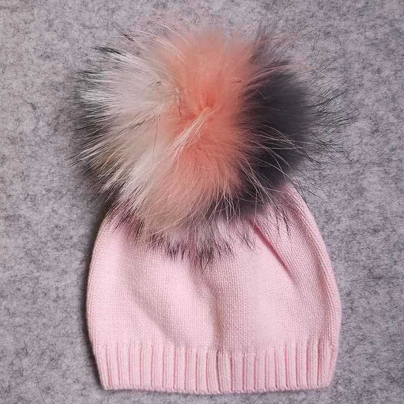 Autumn Winter Newborn Baby Boys Girls Real Fur Pompom Beanies Hats Soft Warm Toddler Children Cotton Knitted Beanies hats Gorros Y2904265