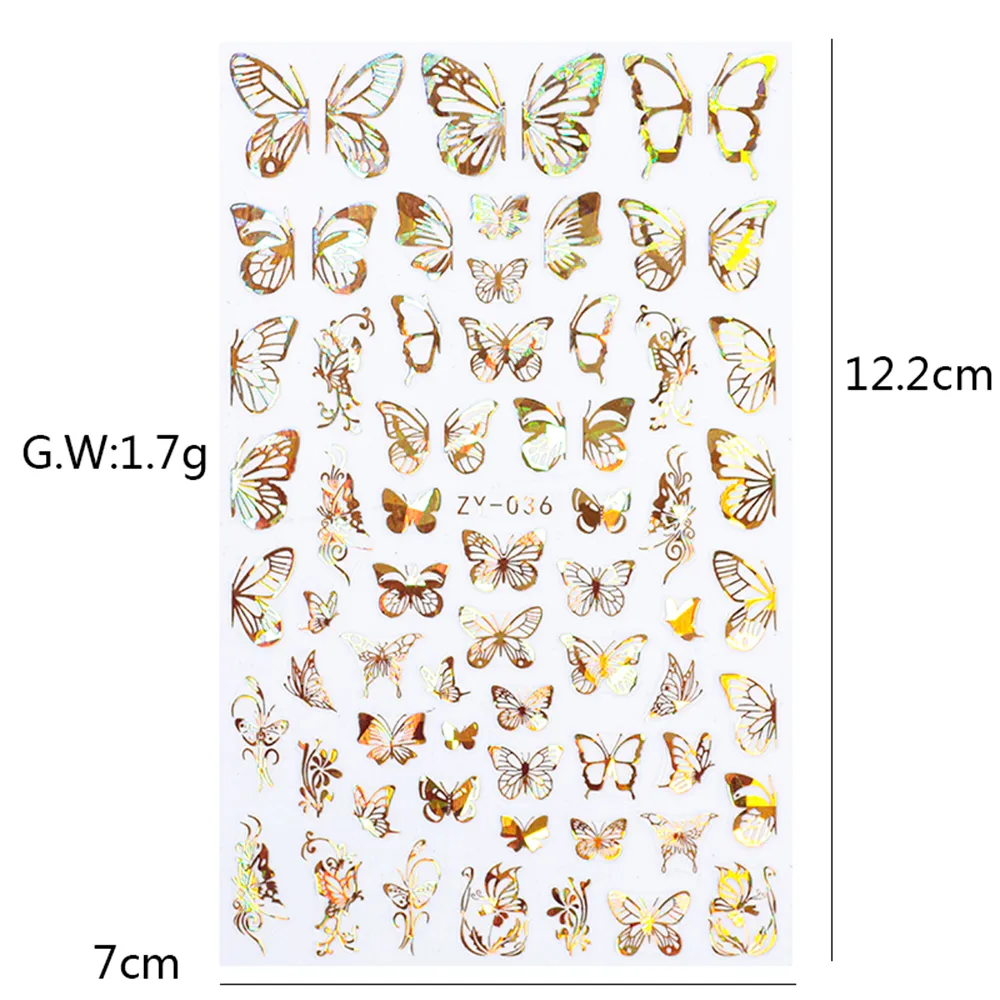 1pc holografisk 3D Butterfly Nail Art Stickers Adhesive Sliders Colorful DIY Golden Nail Transfer Decals Foils Wraps Decorations5096349