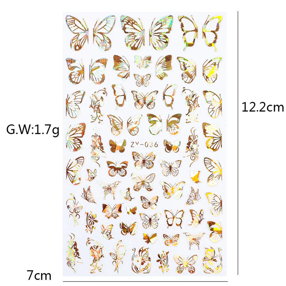 1PC HOLOTHAPHIQUE 3D Butterfly Nail Art Stickers Adhesive Sliders Colorful DIY Golden Nail Transfer Decals Foils Wraps Decorations9215975