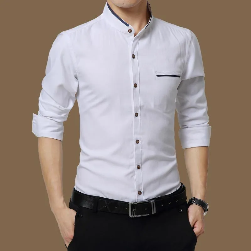 Legible Casual Social Formal shirt Men long Sleeve Shirt Business Slim Office male Cotton Mens Dress s white 4XL 5XL 220215