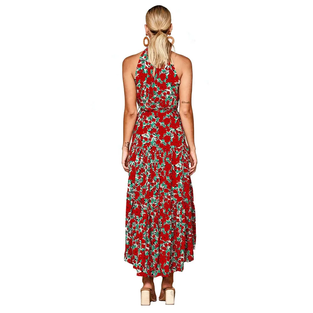 Zomer Print Boho Jurk Vrouwen 2020 Hater Mouwloze Lange Jurk Meisjes Vakantie Geplooide Bloemen Maxi Jurken Y0118