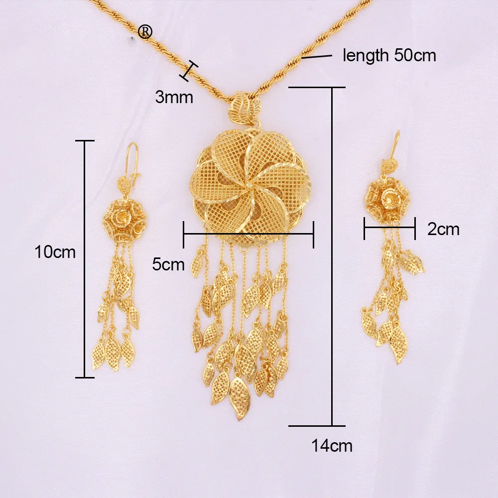 Dubai 18K gold color Jewelry sets for Women Indian Ethiopia Necklace Pendant Earrings set Africa Saudi Arabia wedding Party gift246Q