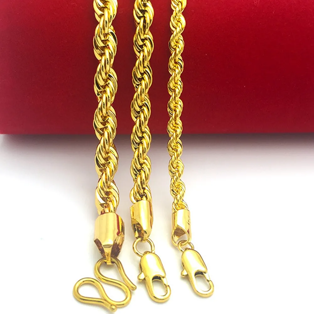 Collana a catena a corda Catena a nodo riempito in oro giallo 18 carati 3 mm 5 mm 7 mm di larghezza229k