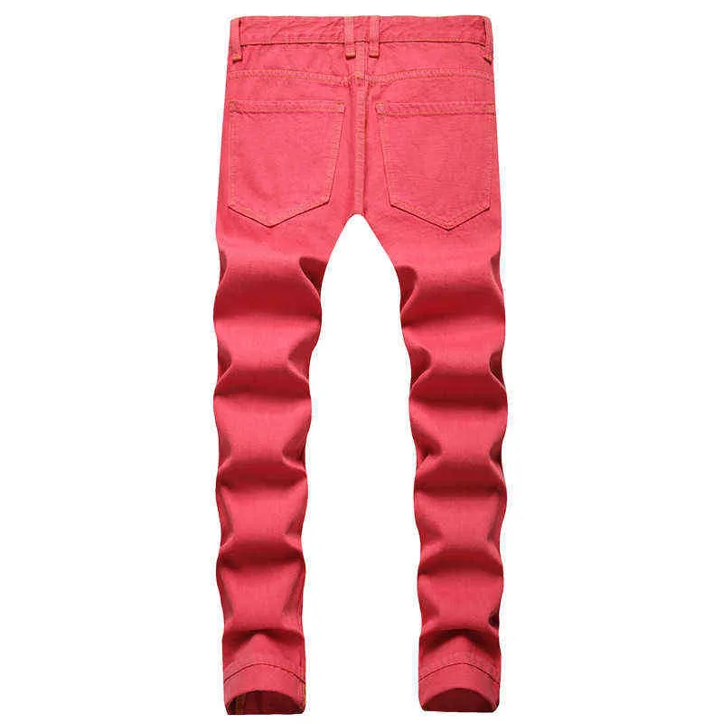 Mode nouveaux hommes jean grande taille haute résistance blanchiment et teinture trou rouge droit quatre saisons jean petit ami des années 90 G0104