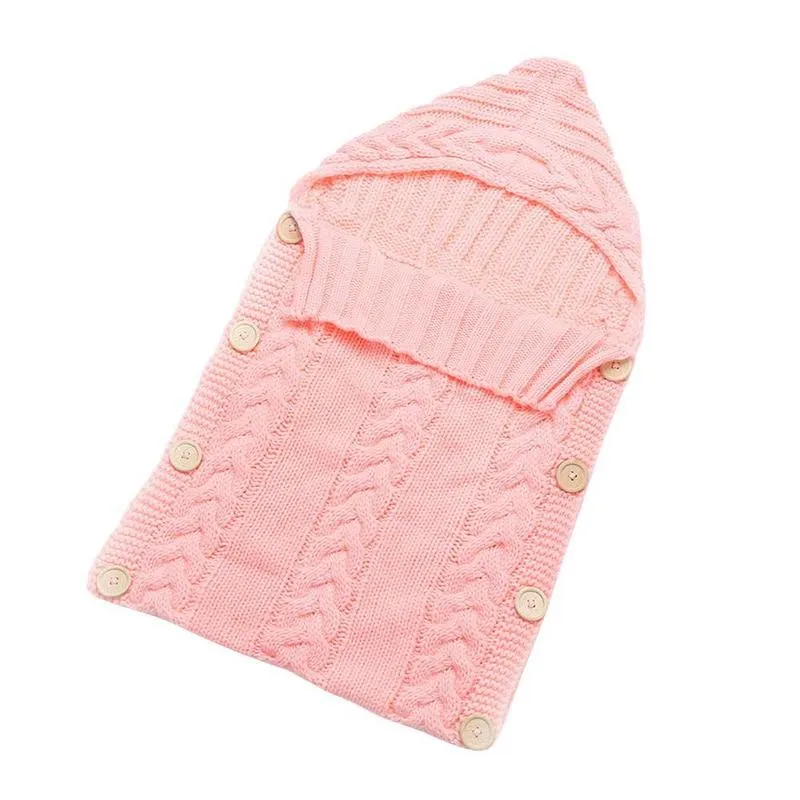 Born Infante lavorato a maglia all'uncinetto Sacchi nanna con cappuccio Bambino Neonati maschi Ragazze Coperta con bottoni Maglia calda Swaddle Wrap Bag 220216