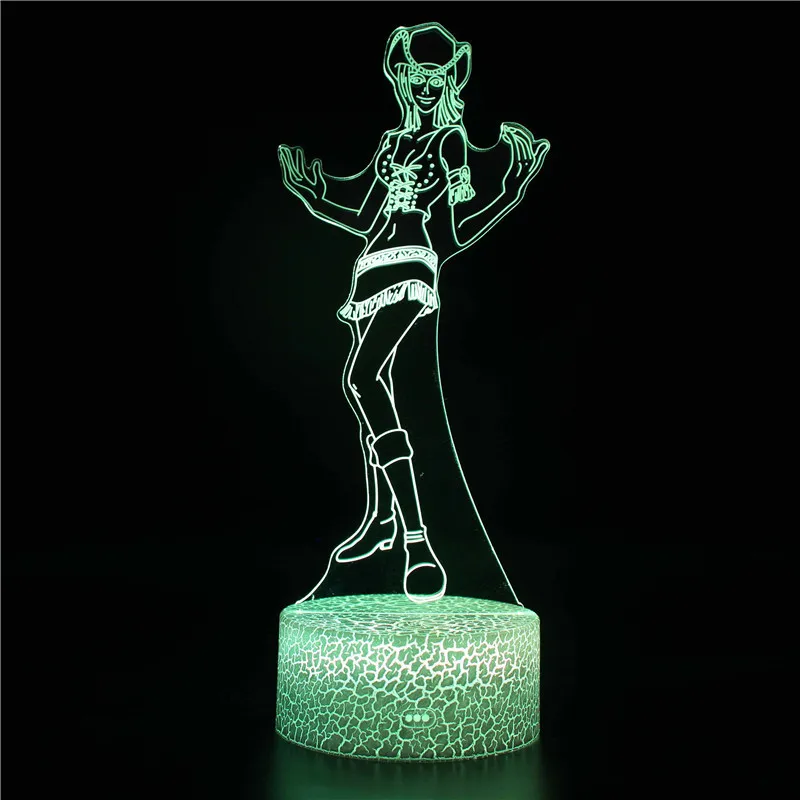 3d Anime Night Light One Piece Figure Rufy Team Zoro Nami Usopp Sanji Robin Brook LED 3D Lampada da notte bambini Regali bambini Giocattoli 201028