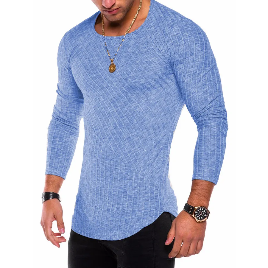 봄 남자 Tshirts 플러스 크기 긴 슬리브 스트라이프 티셔츠 캐주얼 Oneck Solid Tshirt Elastic Fitness Tops 201116
