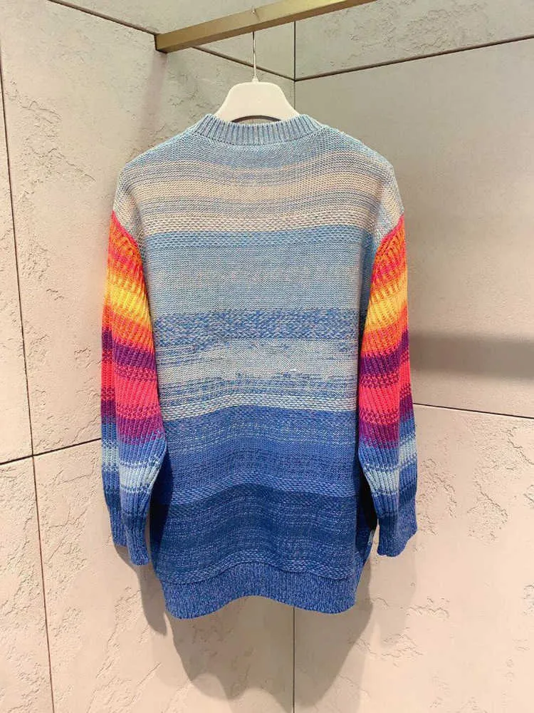 Maglione da uomo Stesso stile delle stelle nel 2021 autunno nuovo motivo arcobaleno color block Maglione pullover girocollo manica lunga ampia