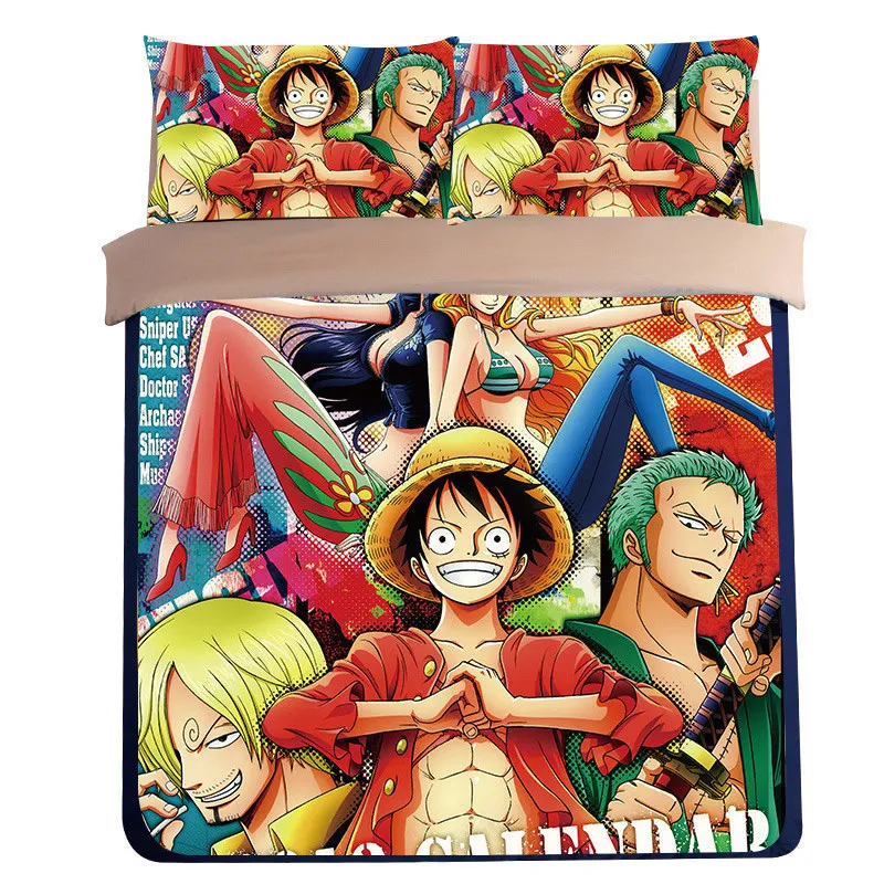 NIEUWE 100% polyester Katoen Een Stuk Anime Slaapkamer volledige koningin kingsize cartoon Beddengoed Sets Jongens Kinderen dekbedovertrek Set kussensloop T2531