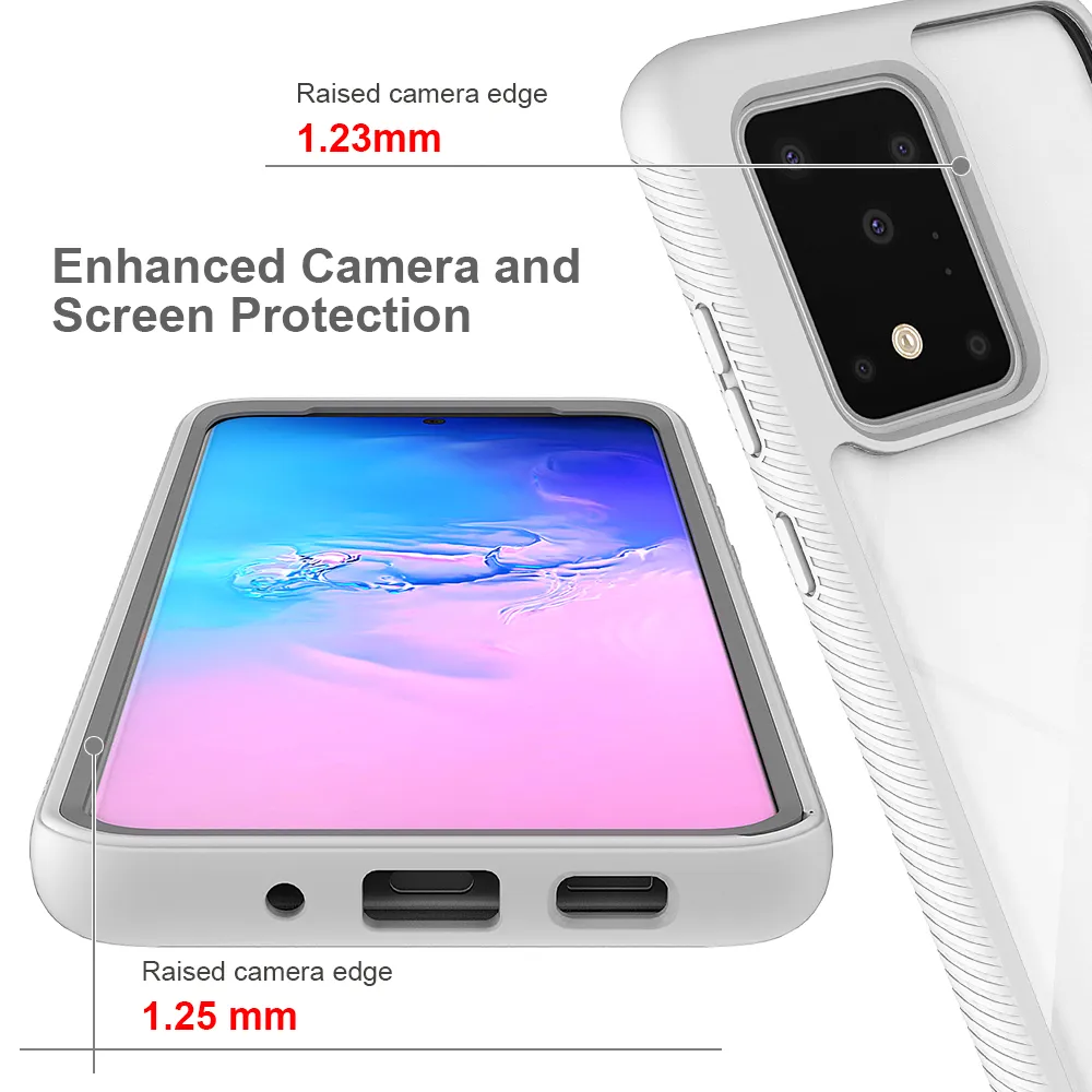 2 i 1 Hybrid Hard + TPU-fodral för Samsung Galaxy S21 Ultra S20 S10 Plus S10e 5G Note 10 Pro Shock Fast Shield Transparent Case