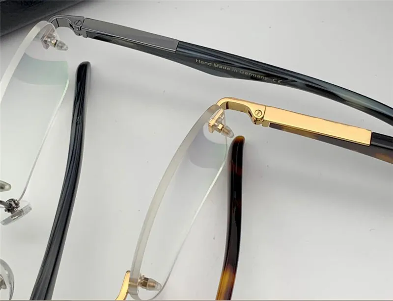 mode recept glasögon är artis i rimless ram stora ben optiska glasögon transparent lins enkel affärsstil för män3111