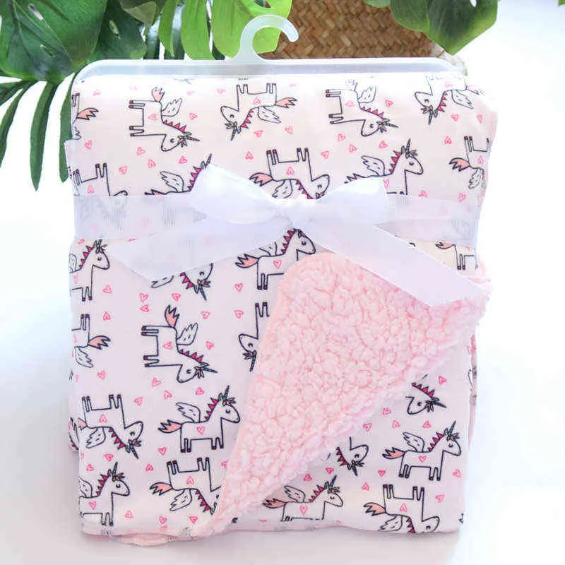 born Thicken 2Layers Coral Fleece Infant Swaddle Stroller Cover Blankets Kids Baby Girls Boy Soft Bedding Quilts 220209