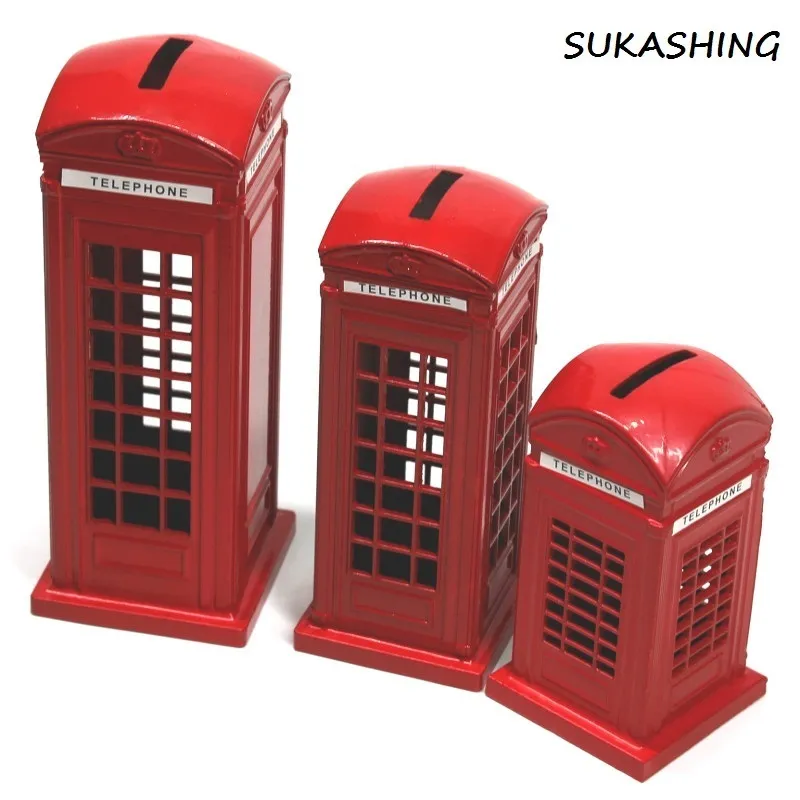 London Telephone Booth Red Druckguss Spardose Sparschwein UK Souvenir Tolle Geschenke für Kinder Zuhause Weihnachtsdekoration 201130285y