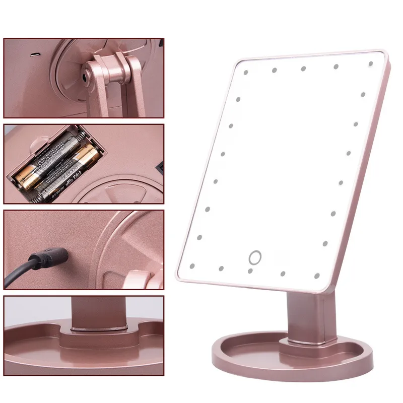 2216 LED Vanity Mirrity Light Tabletop Makeup Touch Switch 10X MAGNIFYING S 180 ROTATION TROVER TRAVEL ESPEJOS 220218356720