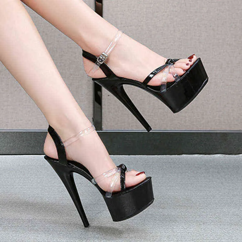 Sandals transparent ultra-high heels 13 cm 15 cm women's casual summer sandals thick bottom rhinestones waterproof sexy 220309