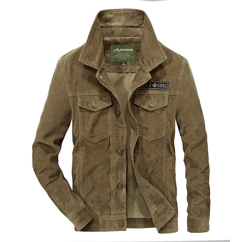 100% Cotton Corduroy Men Jacket Spring Autumn Winter Pockets Mens Green Male Fashion Solid Color Military Bomber Man Jackets LJ201013