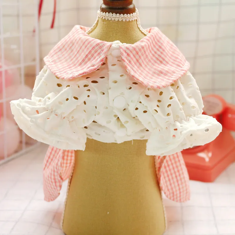 ドレスホローピンクピンクの春の夏のペット衣装の服の服小さなパーティードッグスカート子犬ペットコスチュームY200917