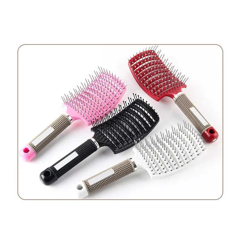 CM007 Femmes cheveux cuir chevelu Massage peigne humide bouclés démêler grande courbe brosse à cheveux peigne pour Salon de coiffure outils de coiffure accepter Logo 4418014