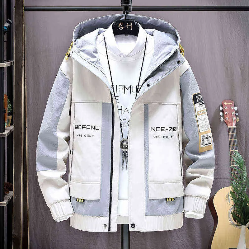 Eaeovni moda męska kurtka z kapturem japońska streetwear jesienna zimowa kurtka męska męska bluzowa warstwa hodowca patchworka kurtki Top 220124