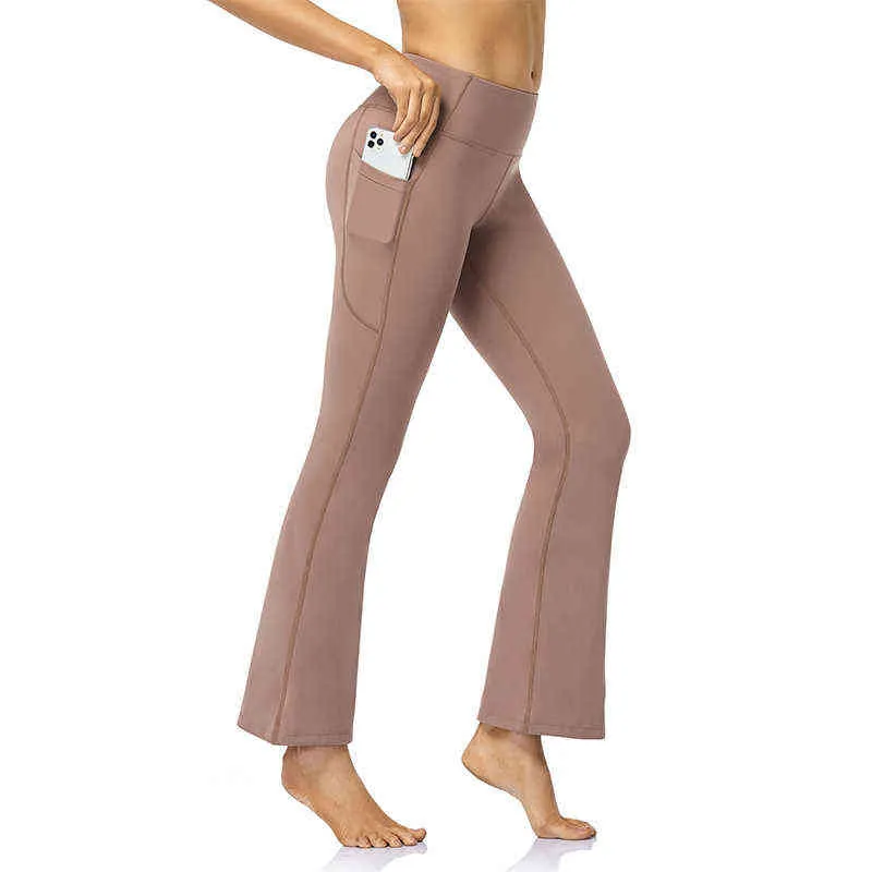 Damen Bootcut-Yogahose mit Taschen, hohe Taille, Workout, Bauchkontrolle, Kleid, gerades Bein, lockeres Laufen, lässig, H1221