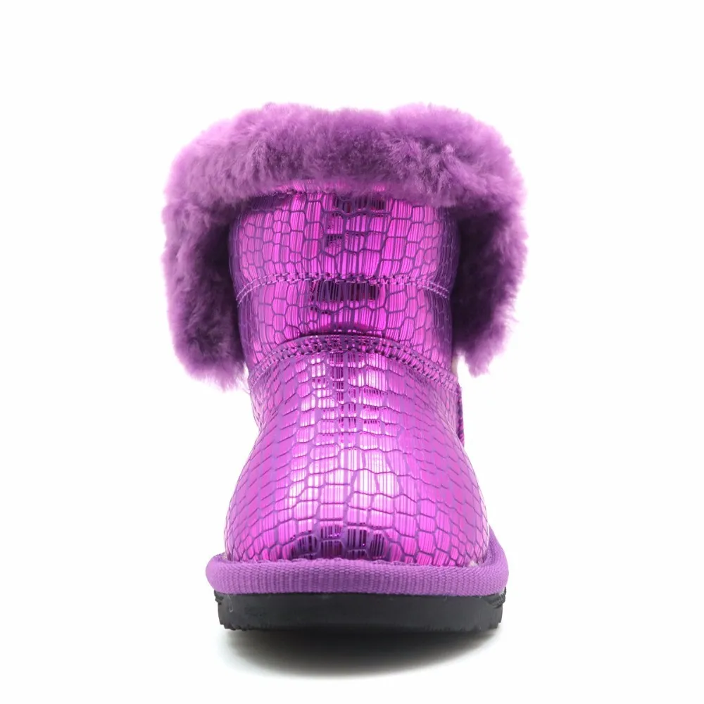Apakowa 2020 stivali invernali ragazze lucidi in pelle PU moda stivali da neve bambini fodera in peluche calda stile HookLoops scarpe bambini LJ201029