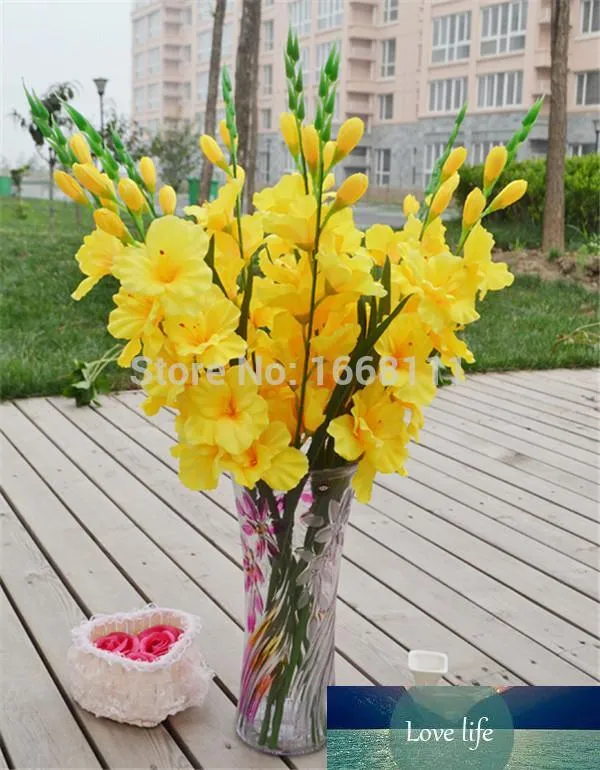 Whole-80cm de soie glaïeul fleur 7 Pièces de têtes fausse épée Lily pour les centres de table de fête de mariage.