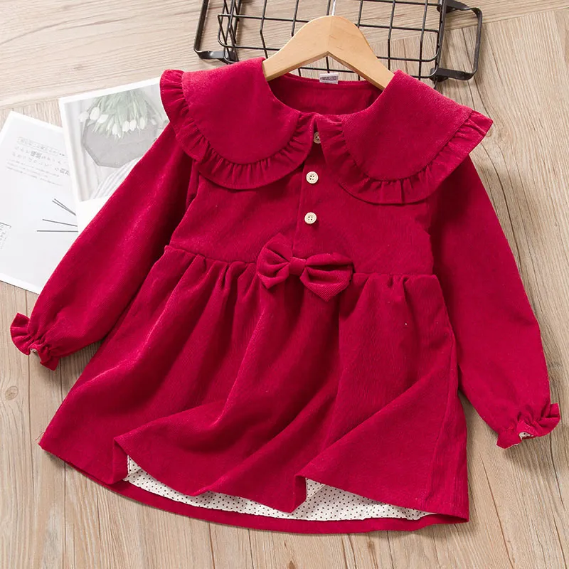 Bébé filles robe d'hiver né Toddle bébé à manches longues robe de soirée Sweet Bow enfants Vêtements en coton doux OutfitsChristmas LJ201223