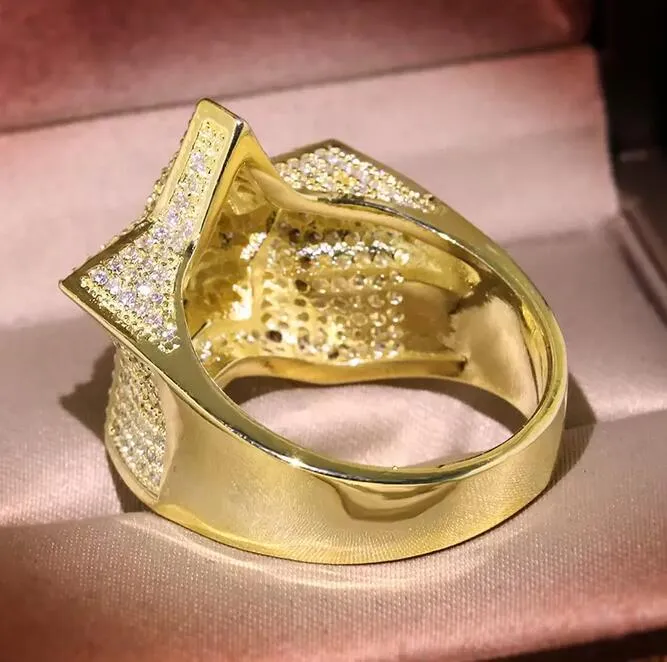 Goud Zilver Ring Stenen Hoge Kwaliteit Hip Hop Bling Zirconia Vijfpuntige Ster Ringen Voor Mannen Vrouwen Jewelry318y