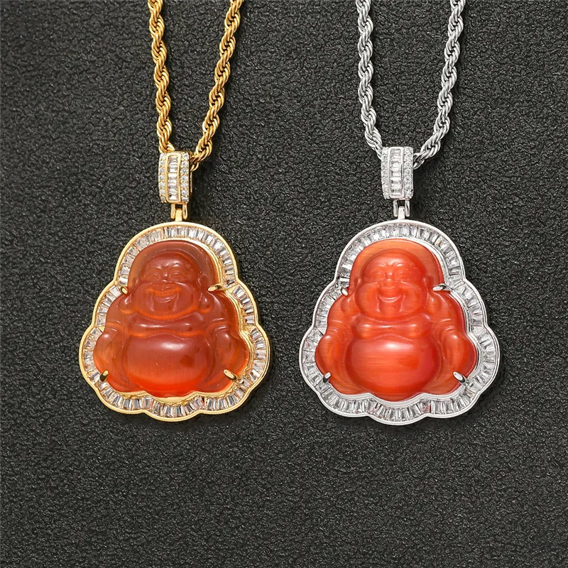 Hip Hop 18K Gold Plated Diamond Zircon Buddhism Necklace Gold Silver Plated Mens Bling Jewelry Gift315J