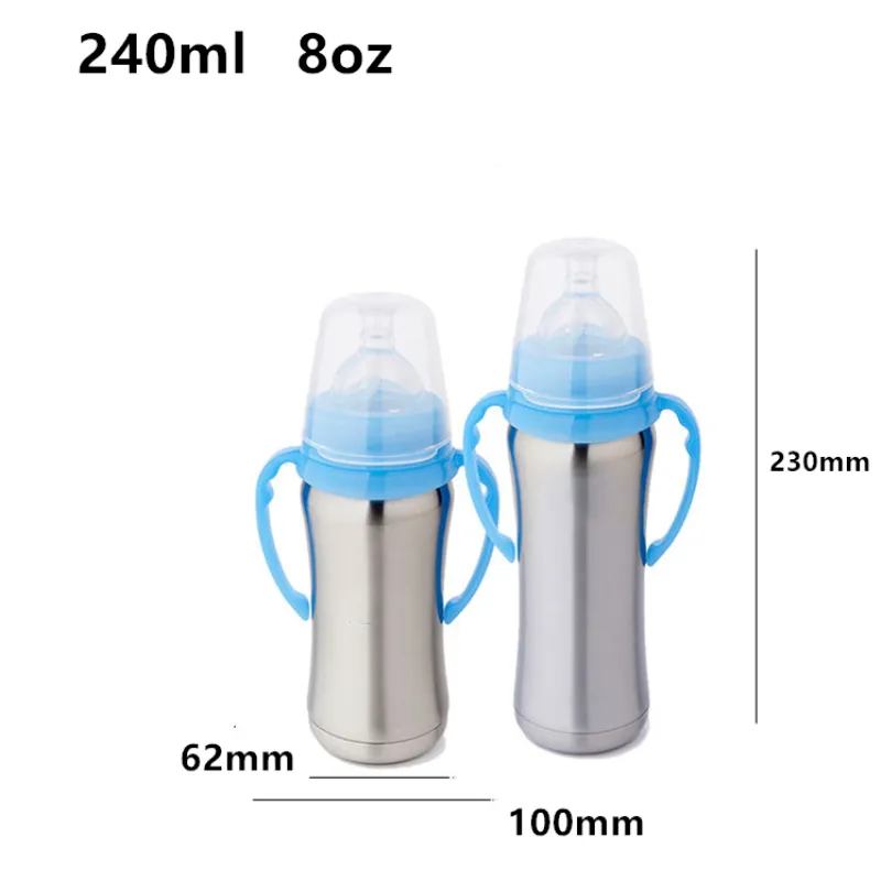 Bottiglia d'acqua sublimazione da 8 once 240 ml Tazza il latte Bottiglia latte in acciaio inossidabile 18/8 Tazza alimentazione sottovuoto isolata infermieristica Boccetta succhiare il bambino con sfera di gravità Senza BPA