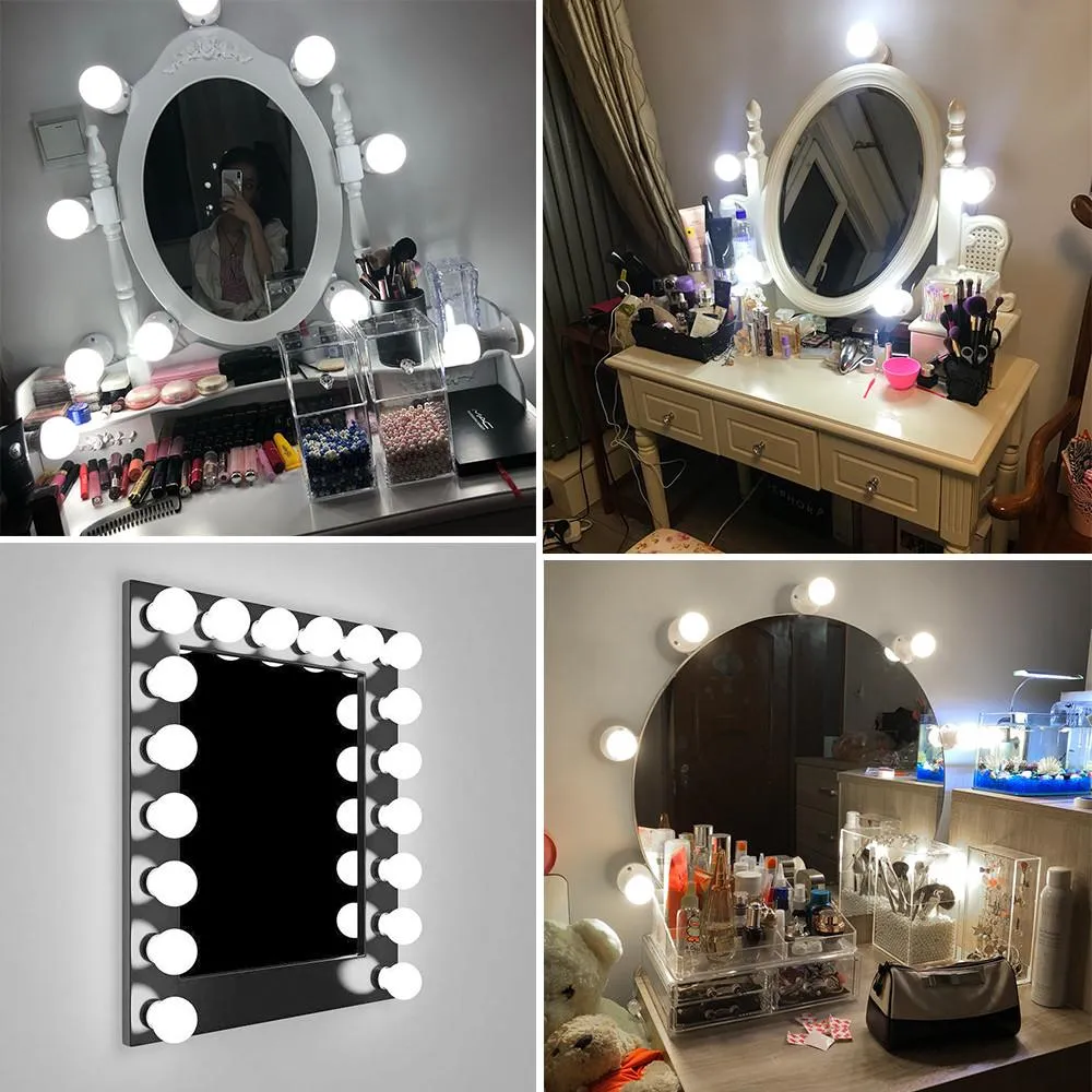 LED 12V Makeup Mirror Light LED -glödlampor Iollywood Vanity LED -lampor Dimble Wall Lamp 2 6 10 14Bulbs Kit för toalettbord LED010250O