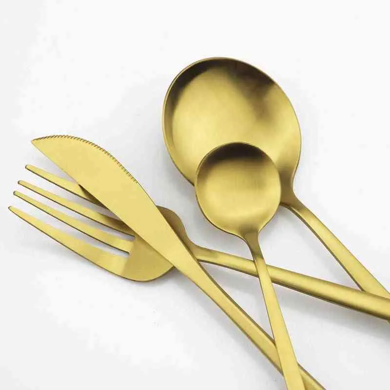 JANKNG 30 Uds vajilla de oro mate juego de vajilla de acero inoxidable cubiertos cuchillo cuchara tenedor cubiertos de cocina 211228