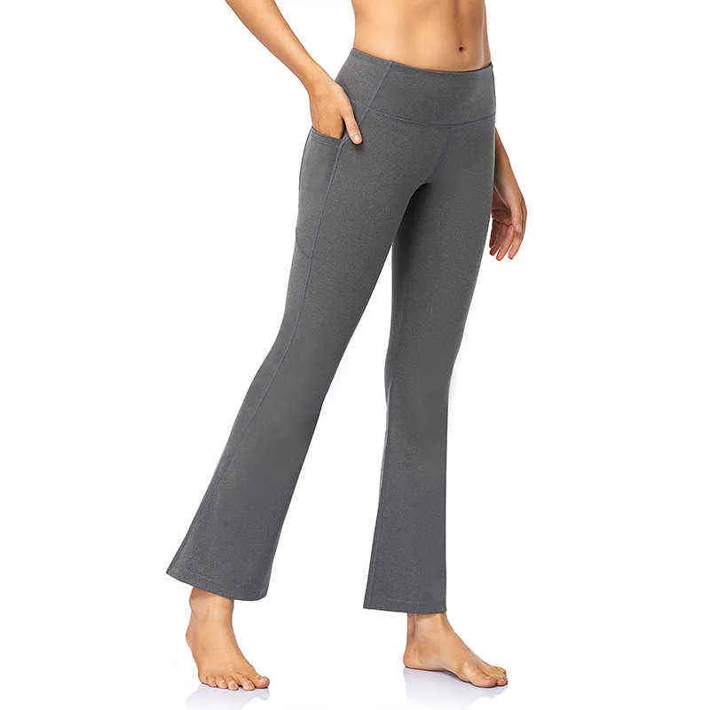 Pantaloni da yoga bootcut da donna con tasche Abito da allenamento a vita alta il controllo della pancia Gamba dritta Allentata da corsa Casual H1221